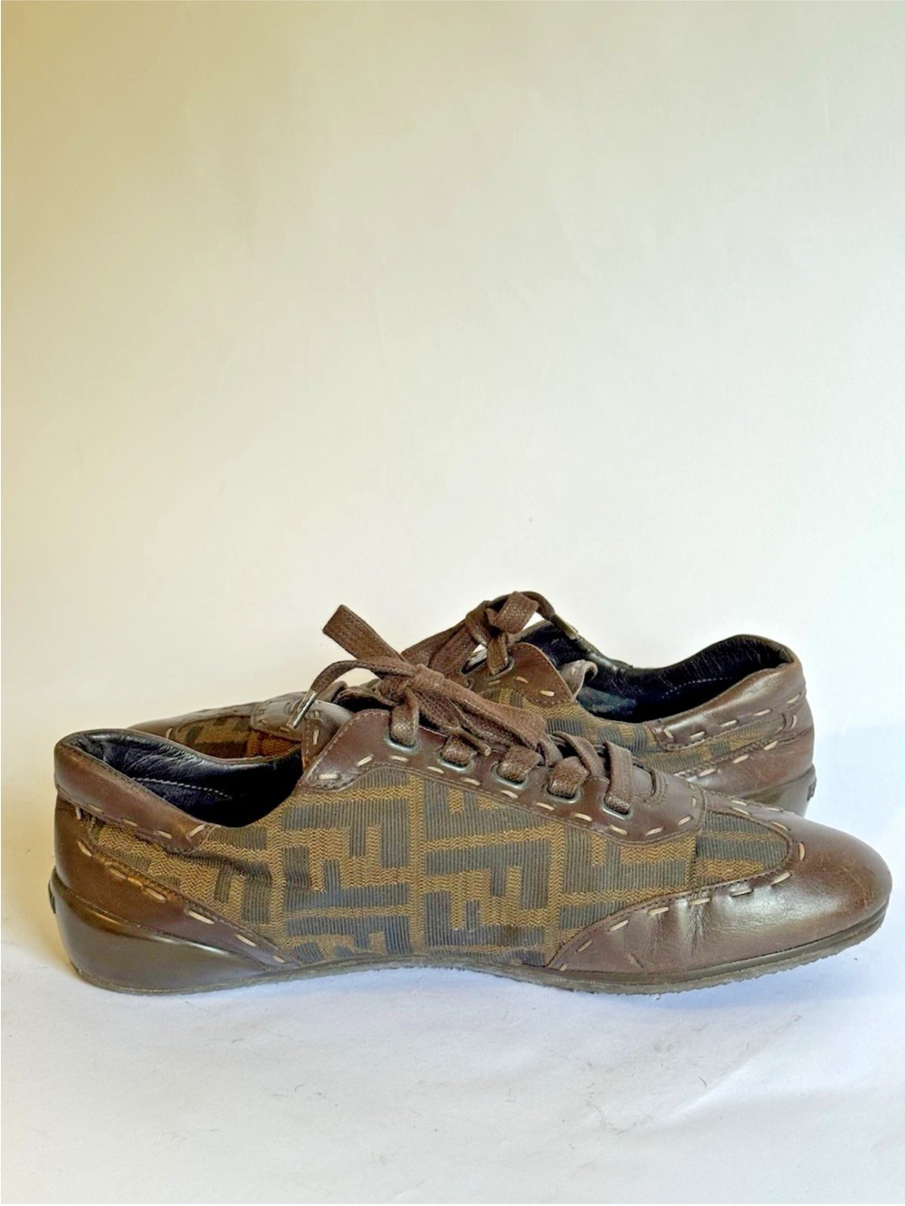 Fendi Brown Leather And Monogram Canvas Vintage Sneaker Women’s 39 - Picture 8 of 11